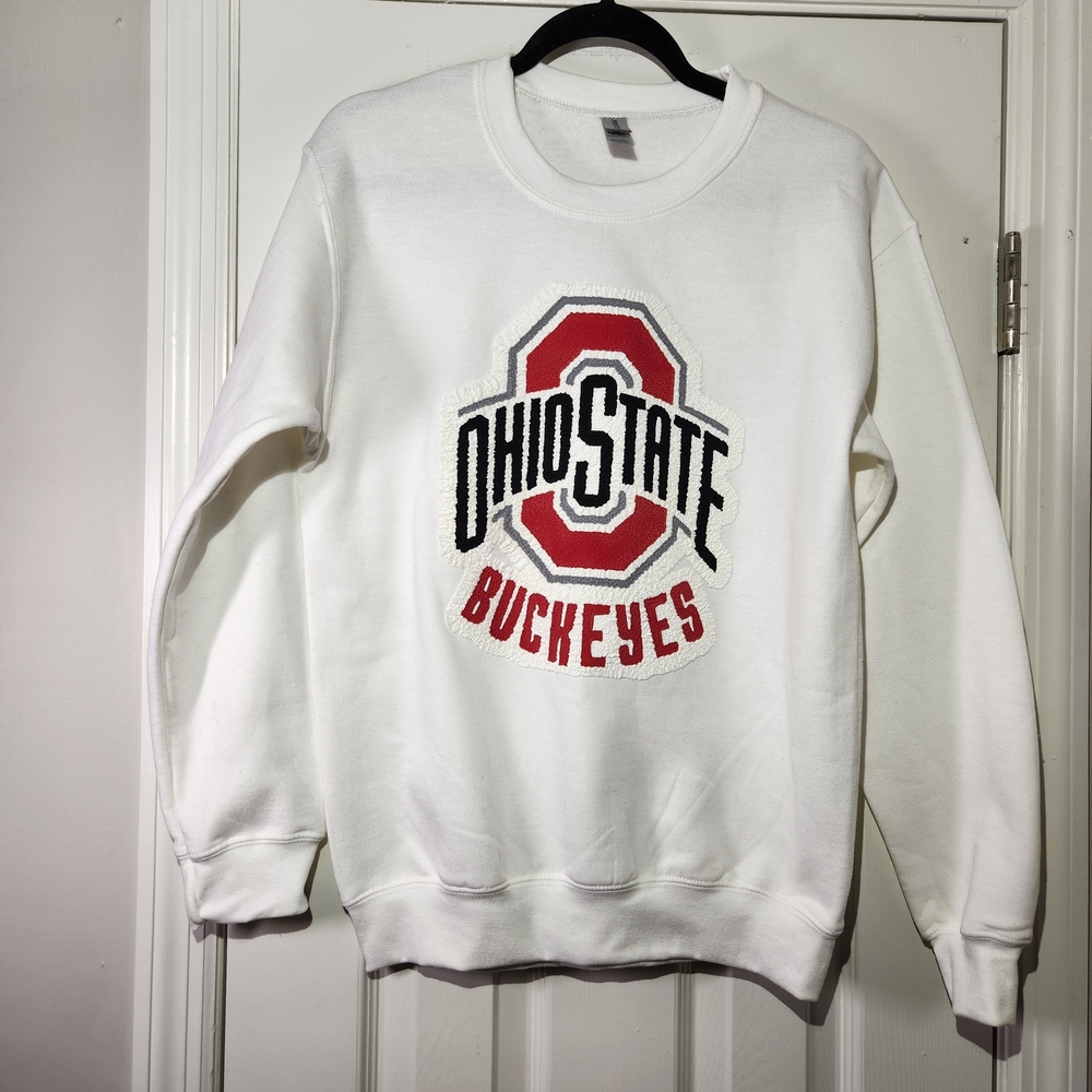Ohio State Buckeyes Logo Front / Mascot Back White Sweatshirt Mens Small